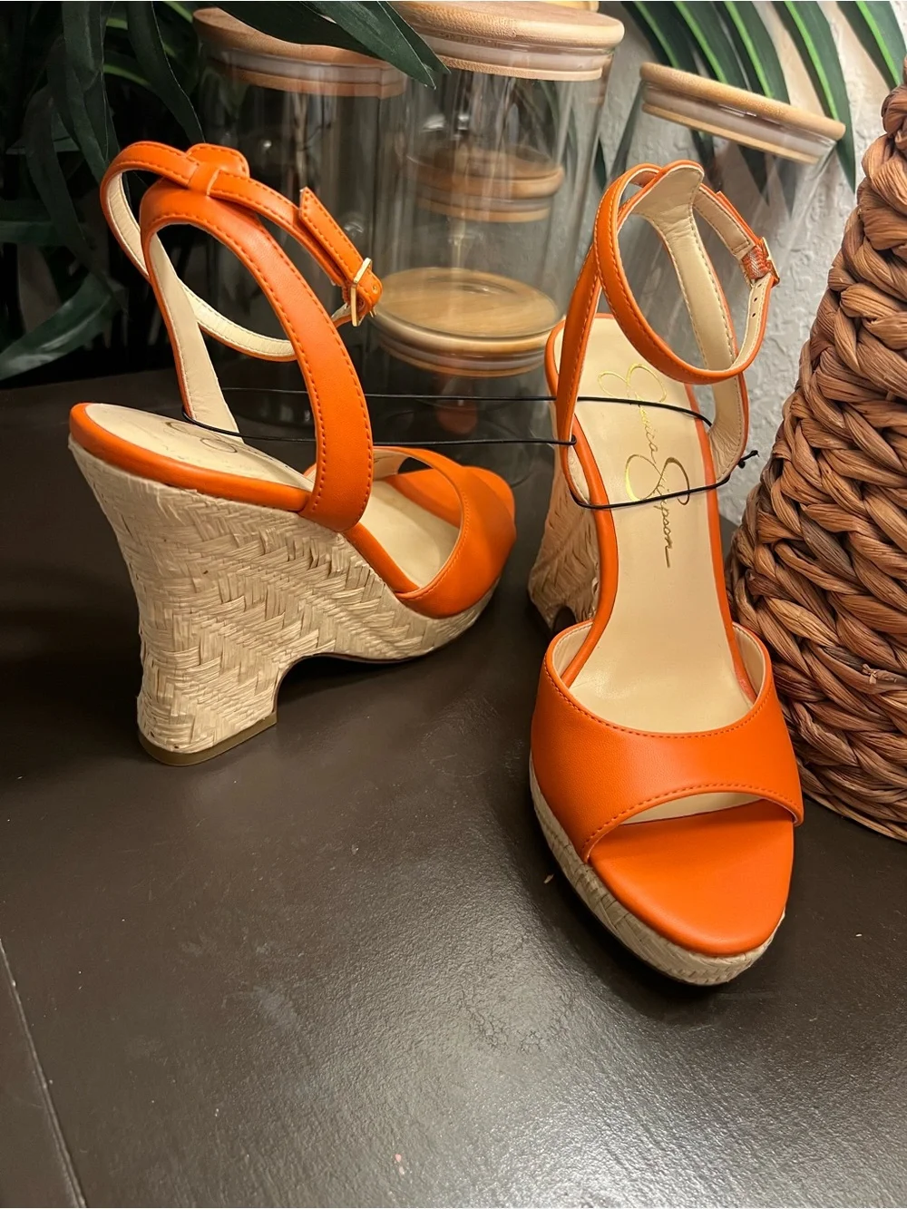 Jessica Simpson Bright Orange Ankle-Strap Wedge Sandals